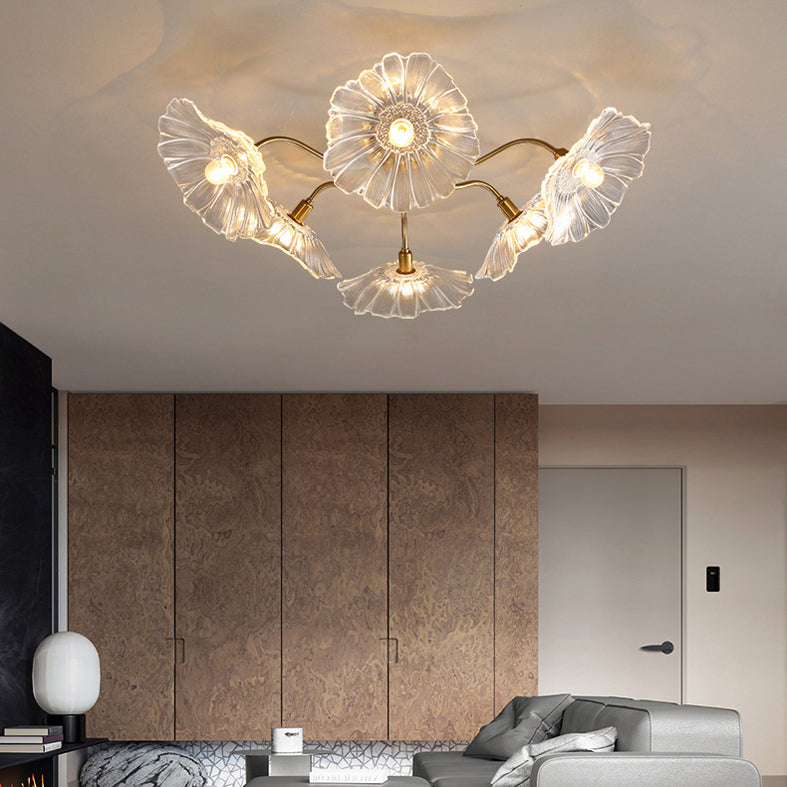 Modern Style Flower Shaped Glass Lamps Flush Mount Light Fixtures for Restaurant Living Room