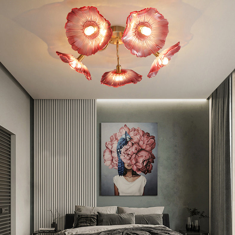Modern Style Flower Shaped Glass Lamps Flush Mount Light Fixtures for Restaurant Living Room