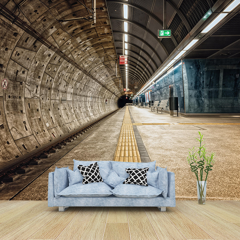 3D Illusion Wall Mural with Tunnel Pattern Contemporary Mildew Resistant Wall Art for Living Room