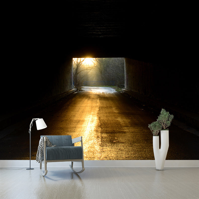 3D Illusion Wall Mural with Tunnel Pattern Contemporary Mildew Resistant Wall Art for Living Room