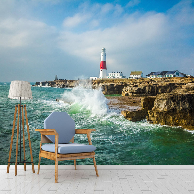 Papier peint Mural de photographie nautique, scène de phare, décor Mural de couleur douce pour salle de bains