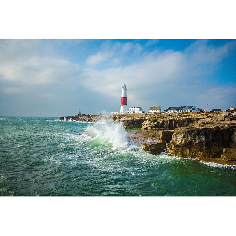 Photography Nautical Mural Wallpaper Lighthouse Scene Soft Color Wall Decor for Bathroom