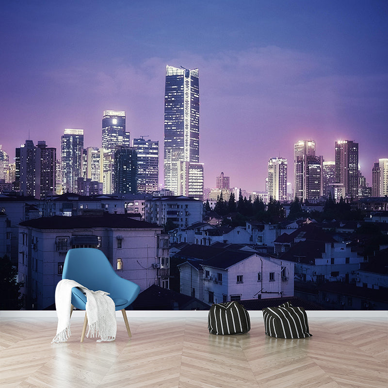 Shanghai Cityscape muurschildering behang donkere kleur vochtbestendig muur decor voor kamer