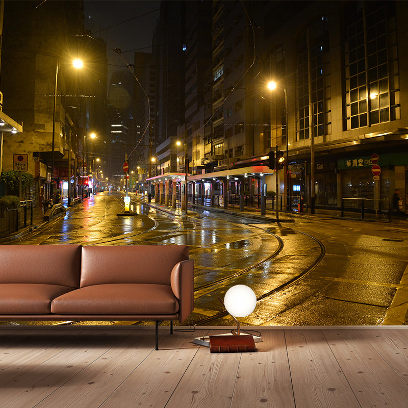 Hongkong City View Mural Bright Stain Resistant Wall Covering for Living Room