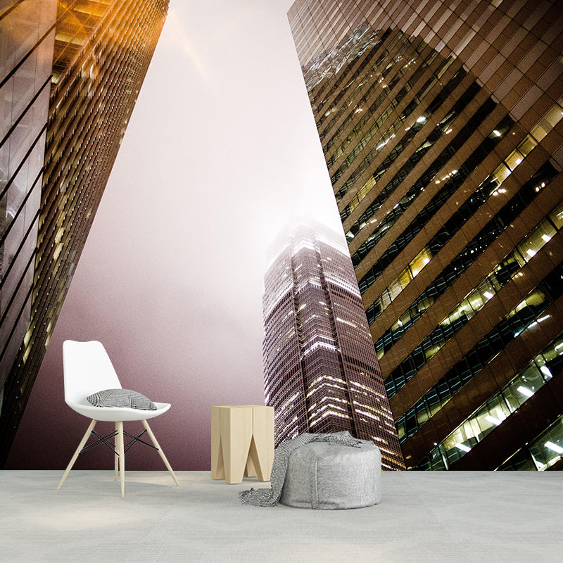 Hongkong City View Mural Bright Stain Resistant Wall Covering for Living Room