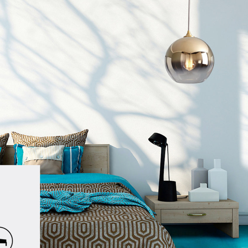 Gold Globe Single Pendant Light in Modern Creative Style Wrought Iron Hanging Lamp with Glass Shade