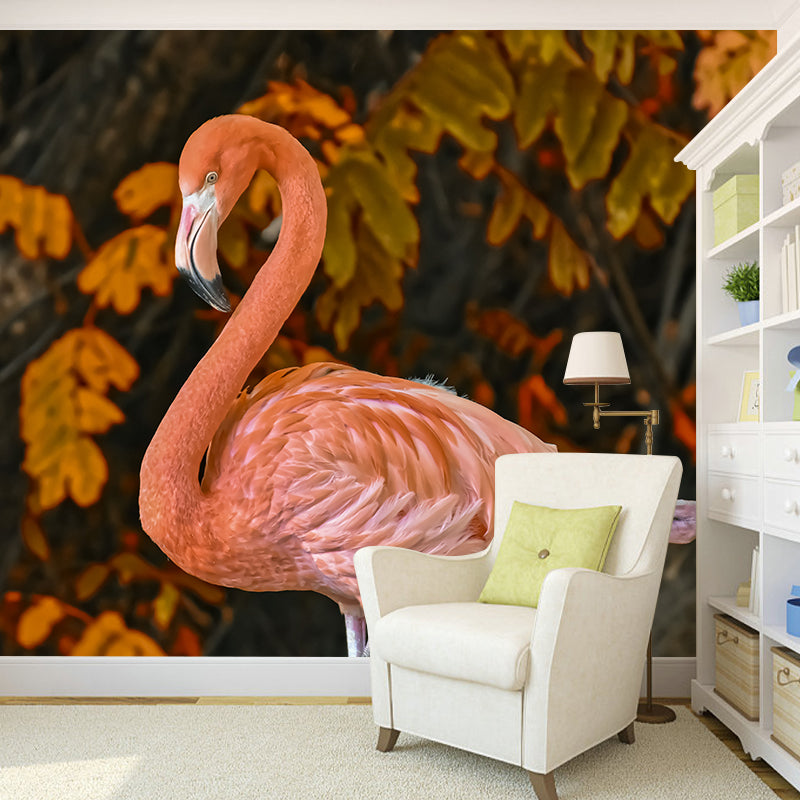 Full Size Flamingo Mural Wallpaper Decorative for Entrance End of Corridor