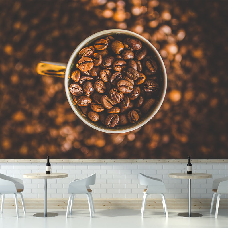 Coffee Beans Mural Wallpaper Removable Wall Art for Coffee Shop Decor, Customised