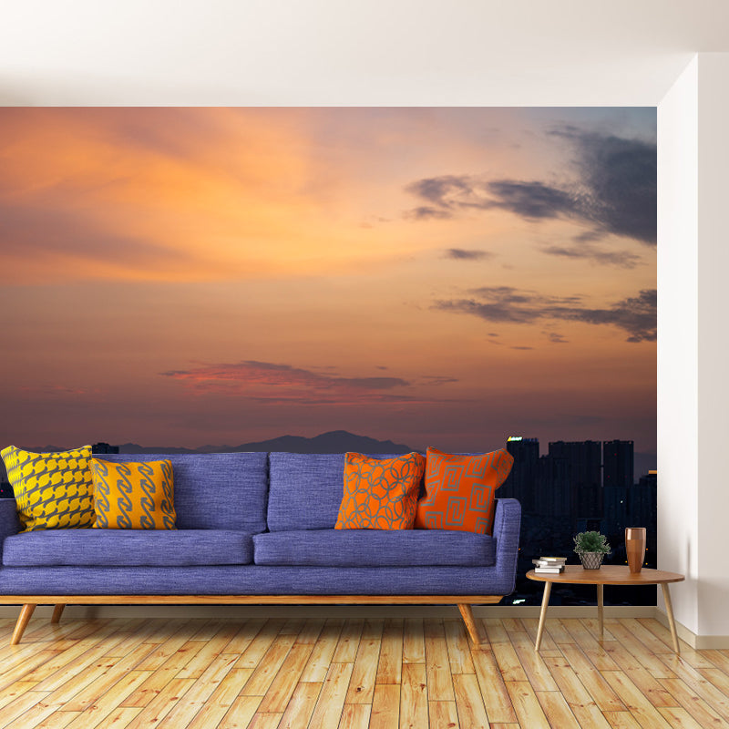 Urban City View Mural Modern Moisture Resistant Wall Covering for Meeting Room