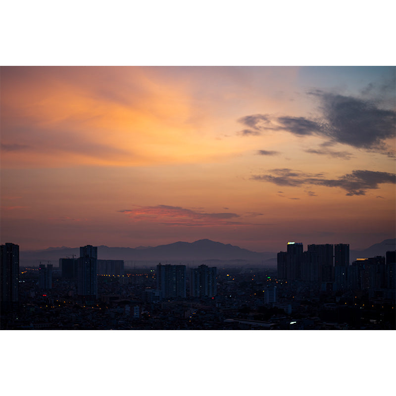 Urban City View Mural Modern Moisture Resistant Wall Covering for Meeting Room