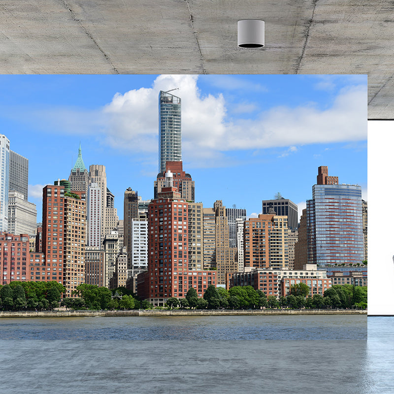 Urban City View Mural Modern Moisture Resistant Wall Covering for Meeting Room
