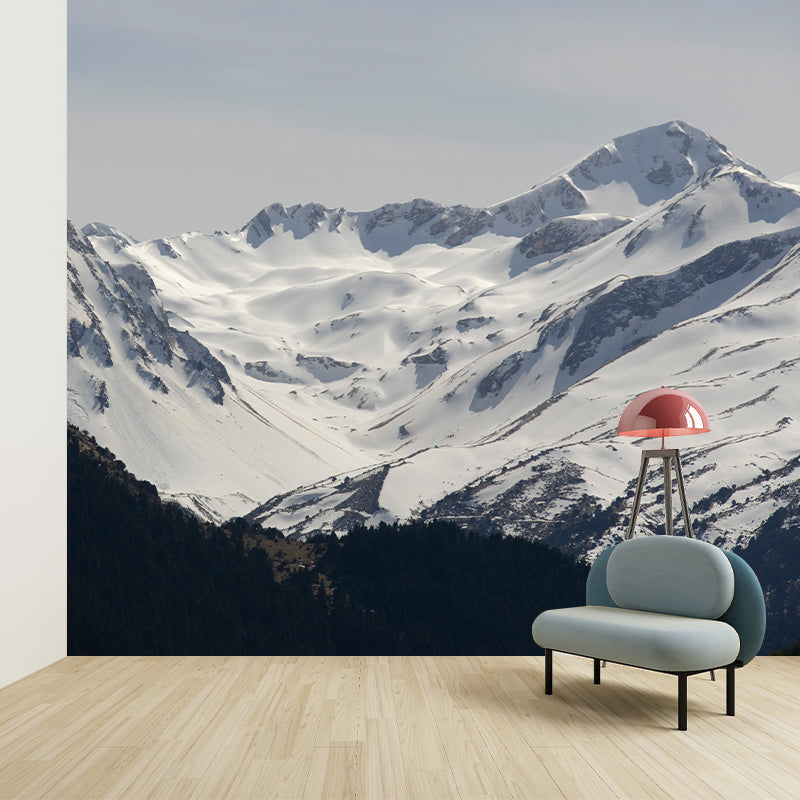 Snowy Mountain Range Murals Modern Moisture Resistant Wall Covering for Living Room