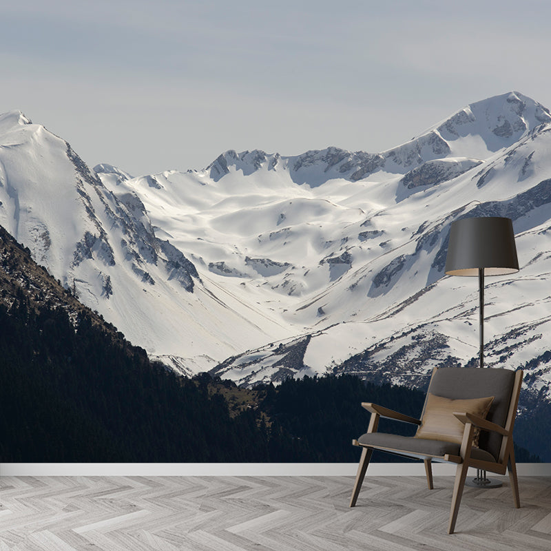 Snowy Mountain Range Murals Modern Moisture Resistant Wall Covering for Living Room
