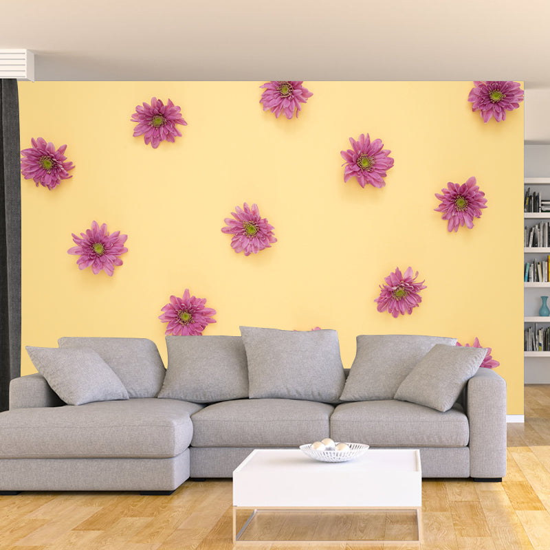 Flower Blossom Murals Modern Wall Covering for Sitting Room, Water Resistant