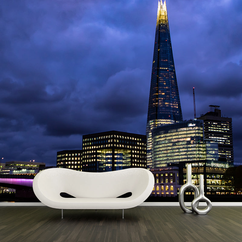 Night View of British Cities Mural Wallpaper Meeting Room Decoration, Water-Resistant