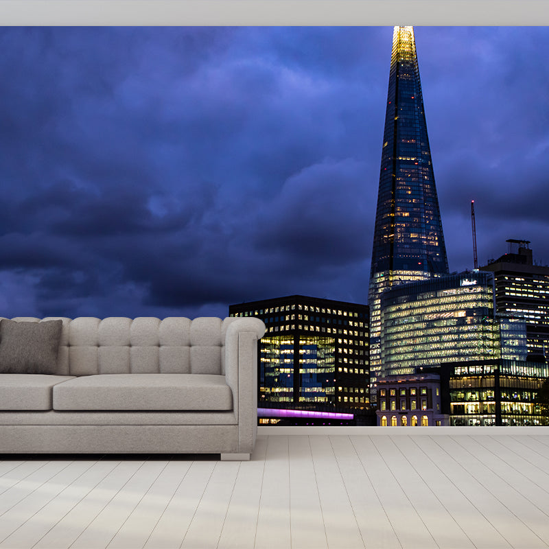Night View of British Cities Mural Wallpaper Meeting Room Decoration, Water-Resistant