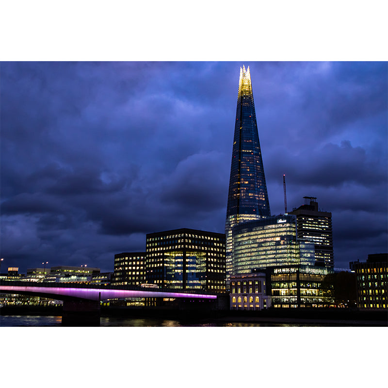 Night View of British Cities Mural Wallpaper Meeting Room Decoration, Water-Resistant