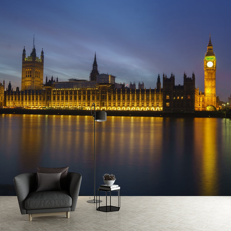 Night View of British Cities Mural Wallpaper Meeting Room Decoration, Water-Resistant