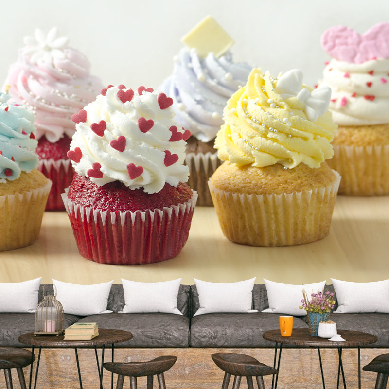 Colorful Cupcake Wall Decal Bakery Mural Wallpaper Water Resistant, Personalized Size