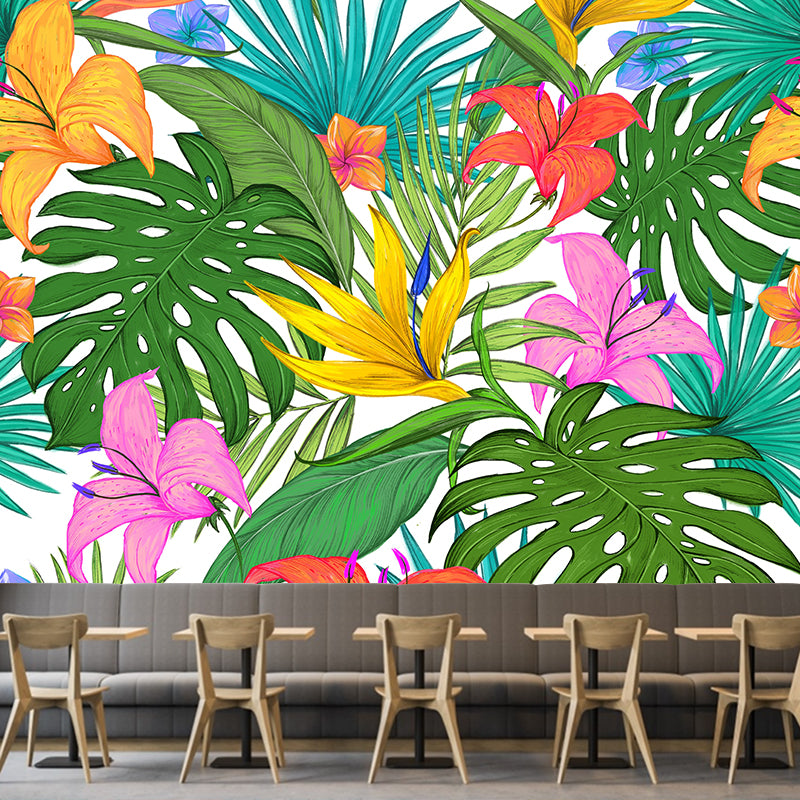 Illustration Ornamental Wall Mural Tropical Botanical Leaves Wall Covering for Dining Room