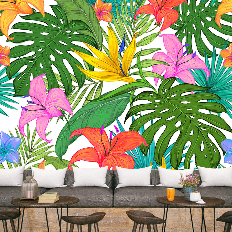 Illustration Ornamental Wall Mural Tropical Botanical Leaves Wall Covering for Dining Room