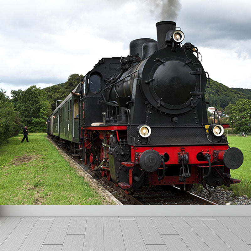 Photography Industrial Train Mural Mildew Resistant Wall Covering for Home Decoration