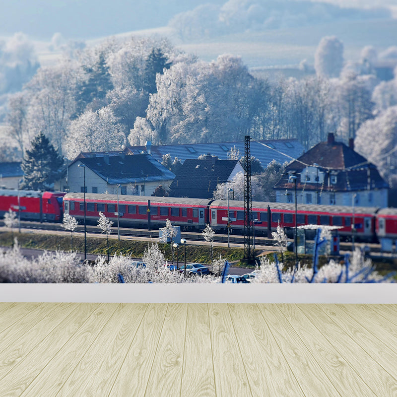 Photography Industrial Train Mural Mildew Resistant Wall Covering for Home Decoration