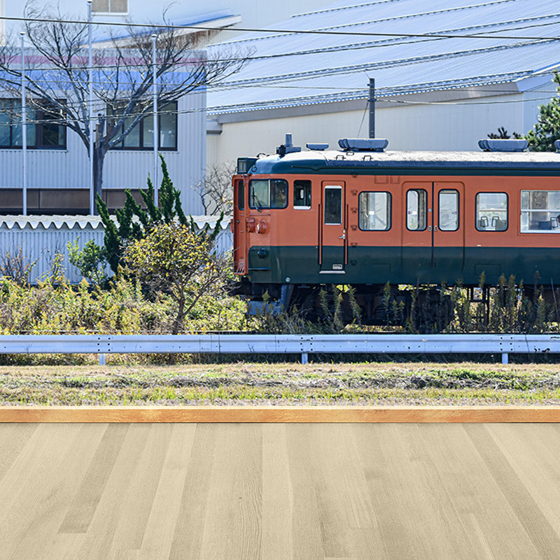 Photography Industrial Train Mural Mildew Resistant Wall Covering for Home Decoration