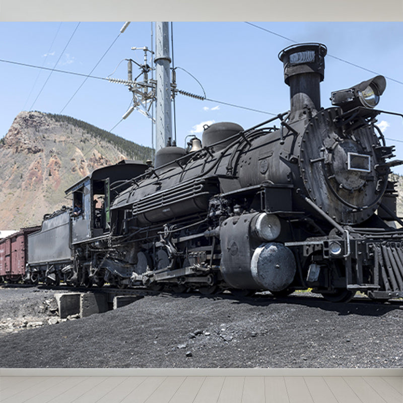 Photography Industrial Train Mural Mildew Resistant Wall Covering for Home Decoration