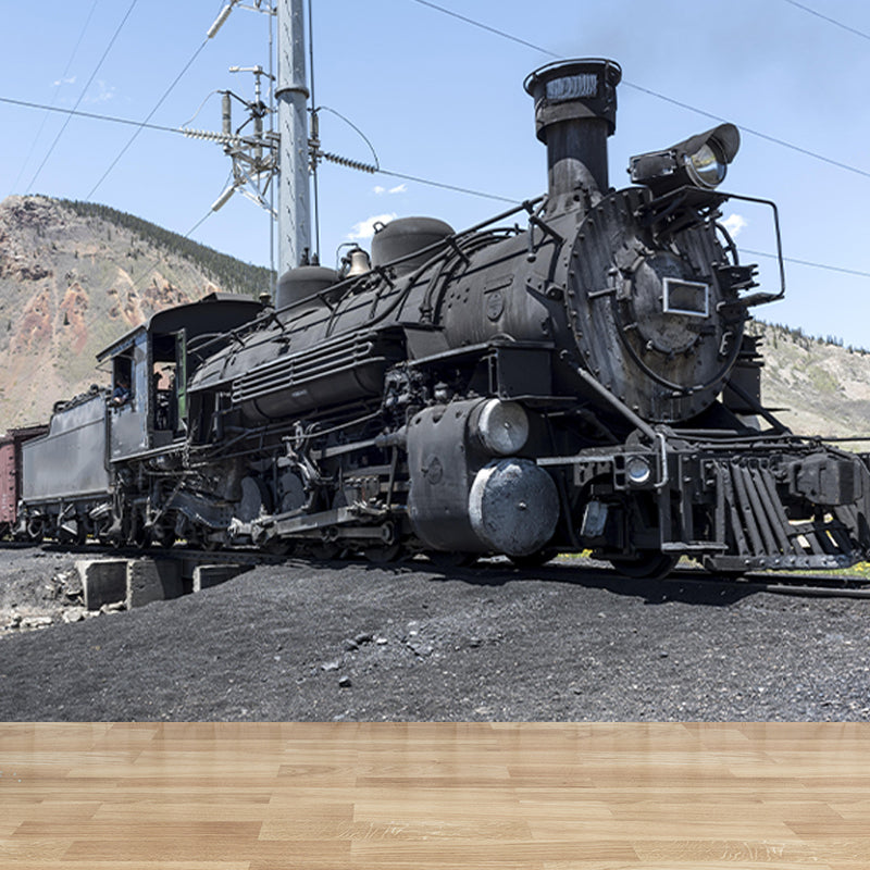 Photography Industrial Train Mural Mildew Resistant Wall Covering for Home Decoration