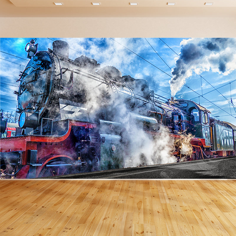 Rivestimento murale decorativo con illustrazione orizzontale del trasporto del treno d'epoca