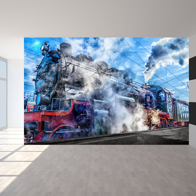 Vintage Train Transportatin Mural Horizontal Illustration Decorative Wall Covering