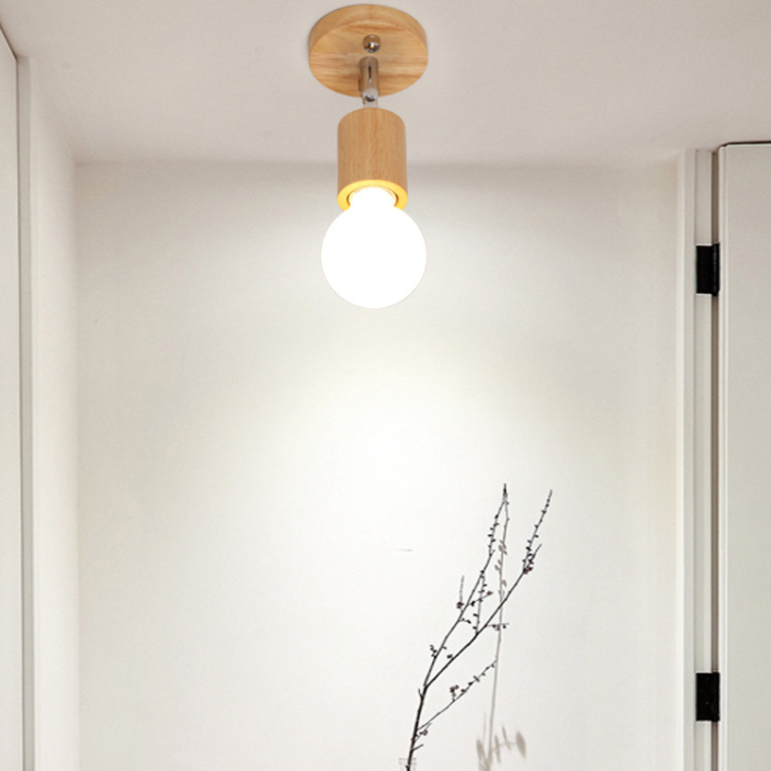 Modern Minimalist Rotatable Ceiling Light Wooden Bare Bulb Semi Flush Mount for Corridor
