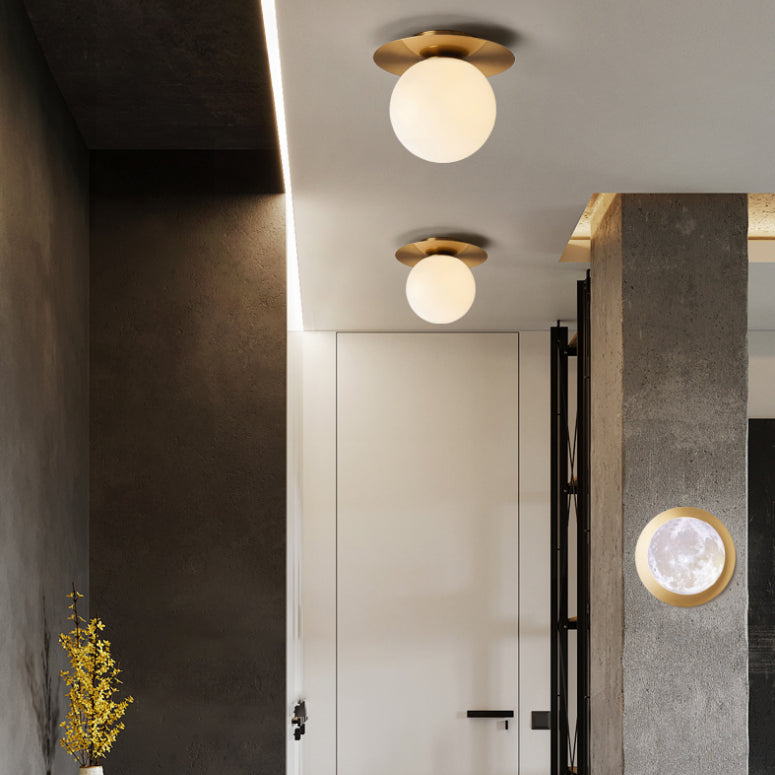 Glass Brass Ceiling Light in Modern Concise Style Iron Globe Flush Mount for Corridor