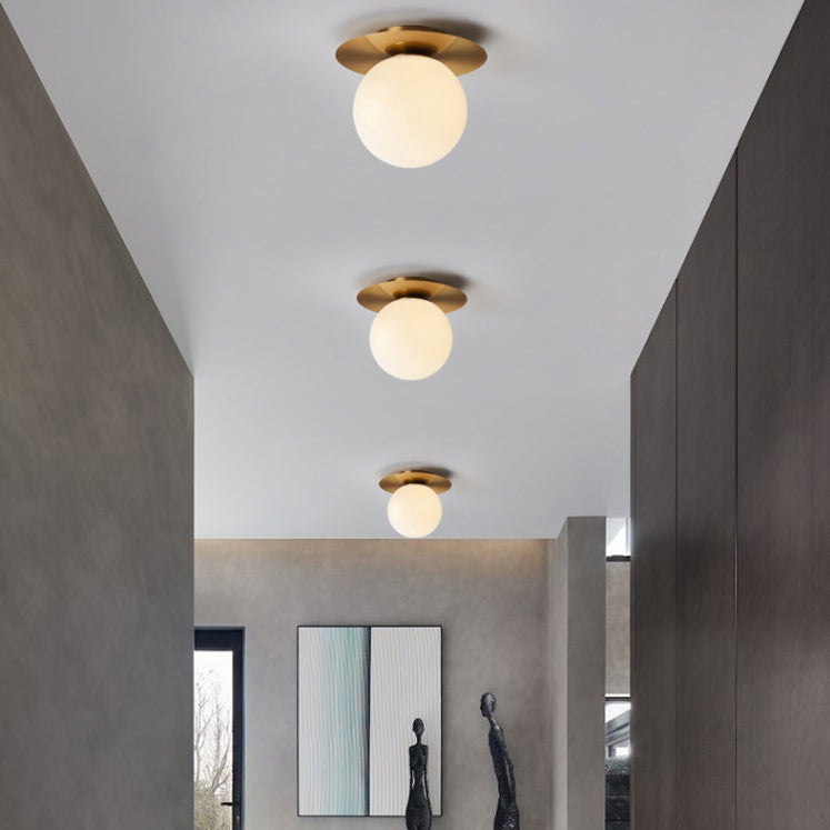 Glass Brass Ceiling Light in Modern Concise Style Iron Globe Flush Mount for Corridor