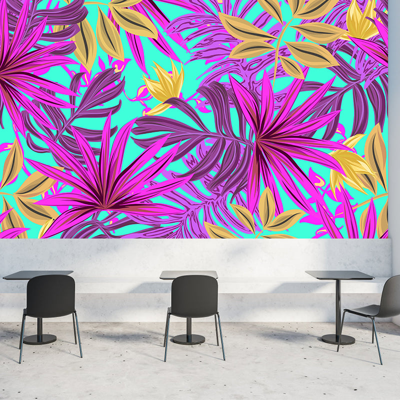 Mildew Resistant Ornamental Wall Mural Tropical Botanical Leaves Wall Covering for Accent Wall