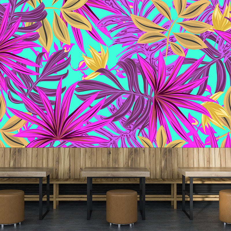 Mildew Resistant Ornamental Wall Mural Tropical Botanical Leaves Wall Covering for Accent Wall