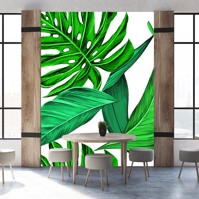 Mildew Resistant Ornamental Wall Mural Tropical Botanical Leaves Wall Covering for Accent Wall