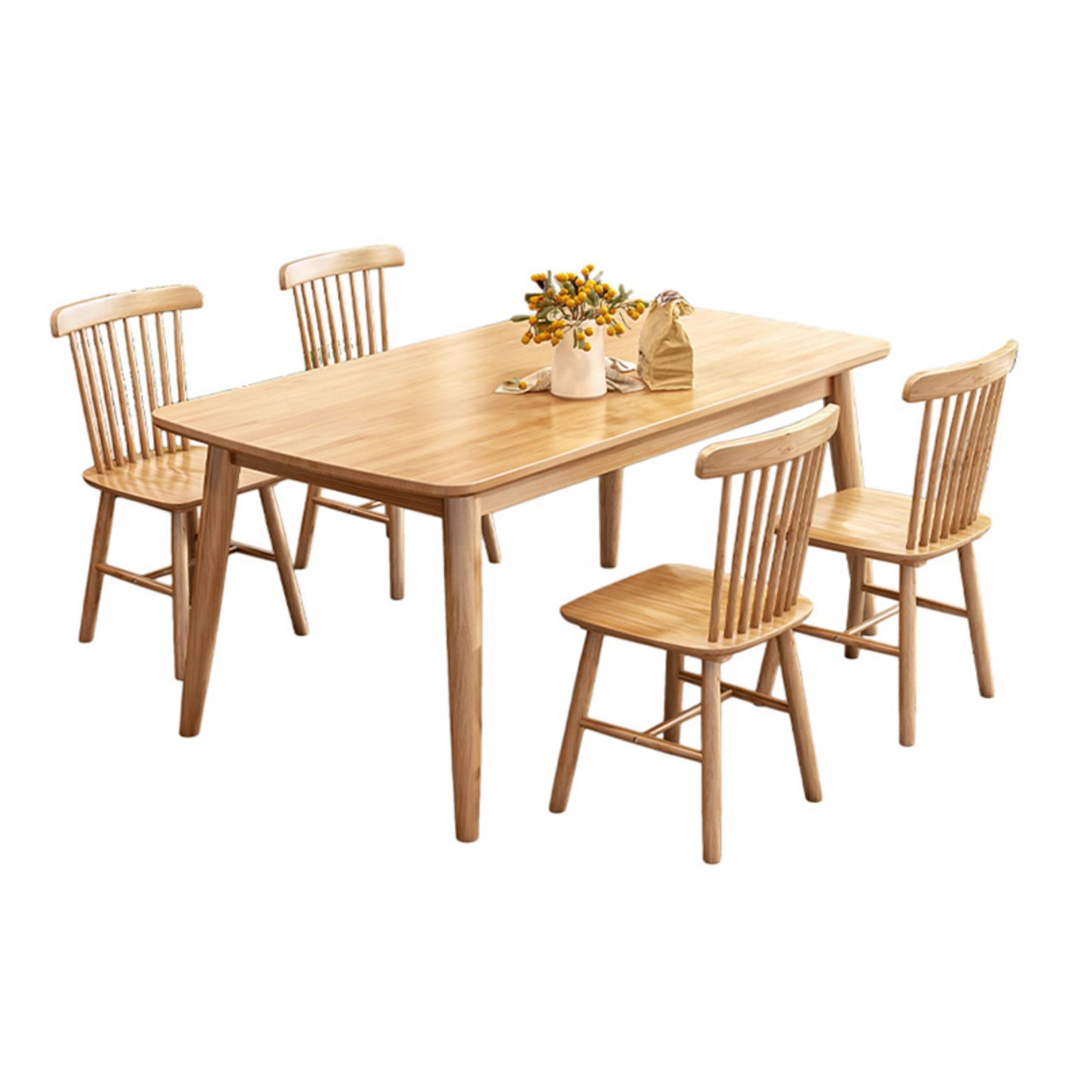 Modern Style Solid Wood Dining Set with 4 Legs Fixed Table Dinette Set for Dining Room