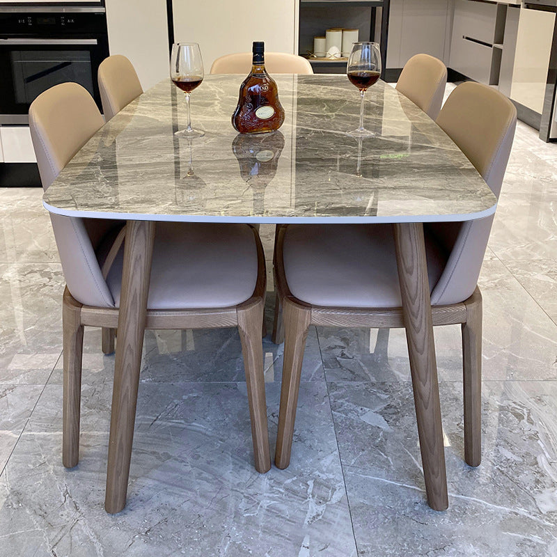 Contemporary Fixed Faux Marble Top Dining Room Table with 4 Solid Wood Legs Kitchen Dining Set