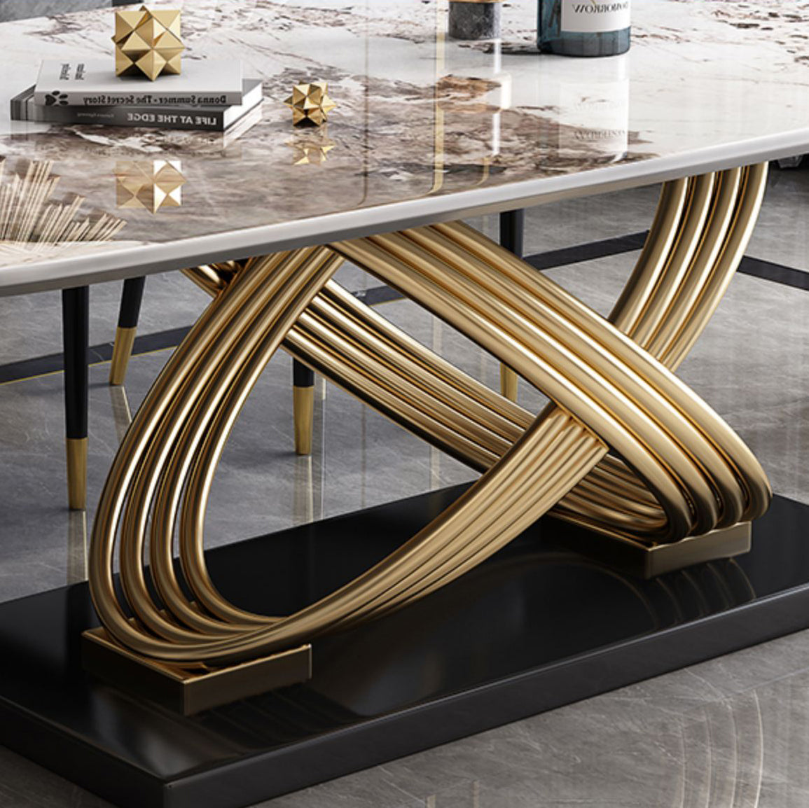 Fixed Contemporary Sintered Stone Kitchen Table Set with Pedestal Base Furniture for Home