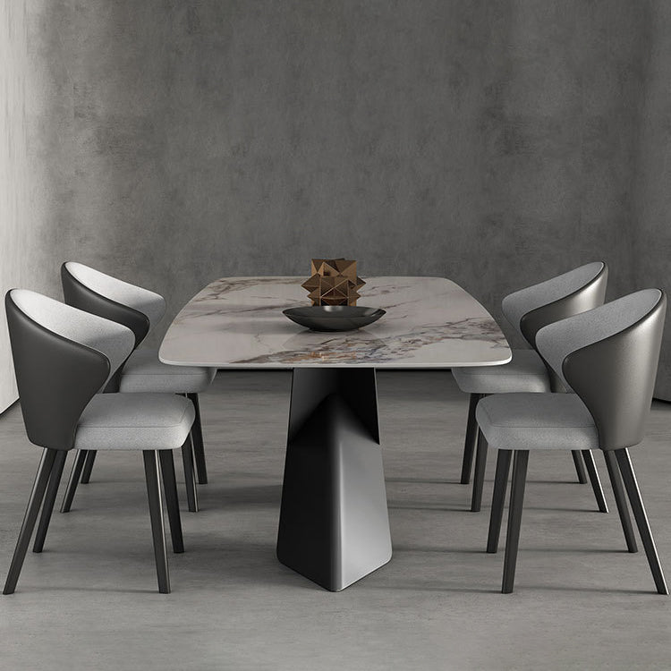 Modern Sintered Stone Dining Room Set with Rectangle Top and Black Base Furniture