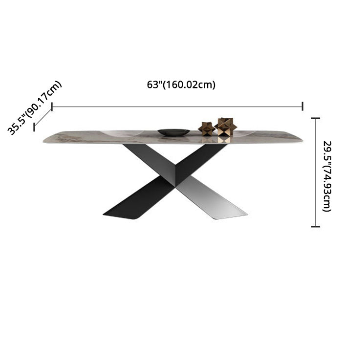 Modern Sintered Stone Dining Room Set with Rectangle Top and Black Base Furniture