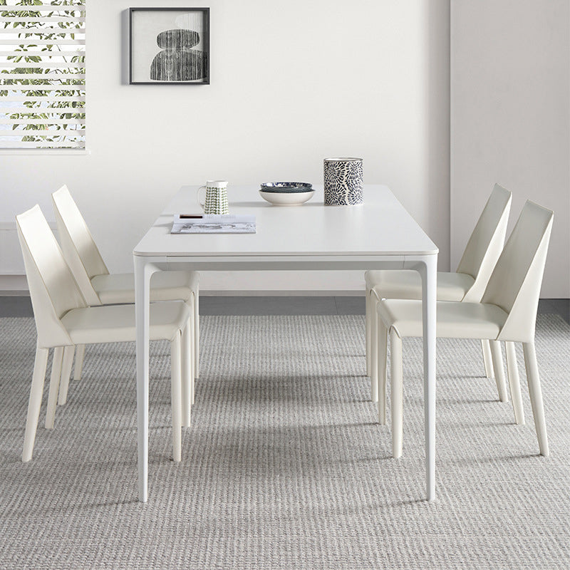 Modern White Sintered Stone Dining Set Standard Rectangle Dining Table Set with 4 Legs Base
