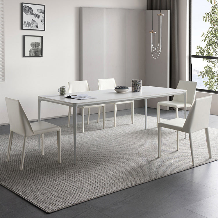 Modern White Sintered Stone Dining Set Standard Rectangle Dining Table Set with 4 Legs Base