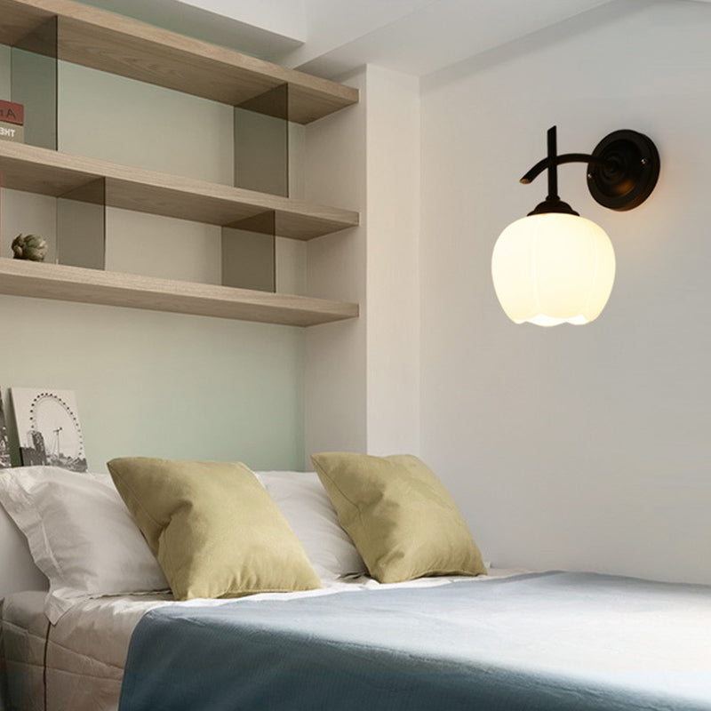 Globe Milk Glass Wall Mounted Light Industrial 1-Light Wall Sconce Light Fixtures