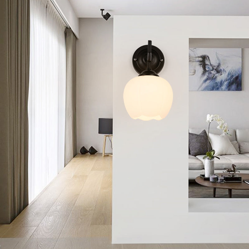 Globe Milk Glass Wall Mounted Light Industrial 1-Light Wall Sconce Light Fixtures