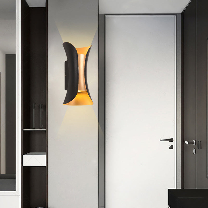 Luces de apliques de pared de 2 luces Estilo moderno Lámpara de pared de aluminio en negro y dorado