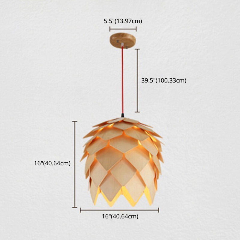 Modern Wood Ceiling Light Fixture 1-Light Pine Cones Pendant Light for Dining Room