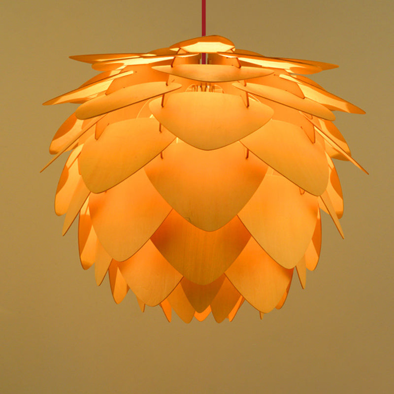 Modern Wood Ceiling Light Fixture 1-Light Pine Cones Pendant Light for Dining Room